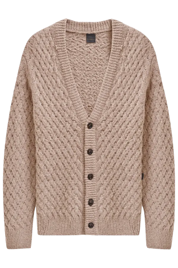 Bugatti Clothing Braided V-neck Cardigan Tan