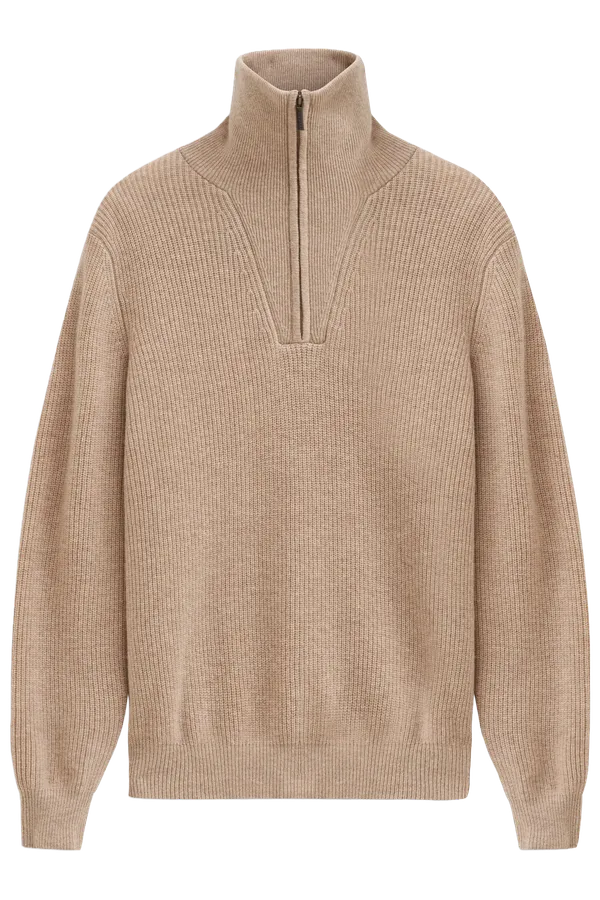Bugatti Clothing Chunky Knit Zip sweater Beige