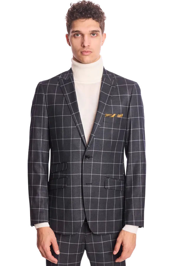 PAISLEY & GRAY Ashton Peak Jacket - Charcoal Windowpane Slim Fit