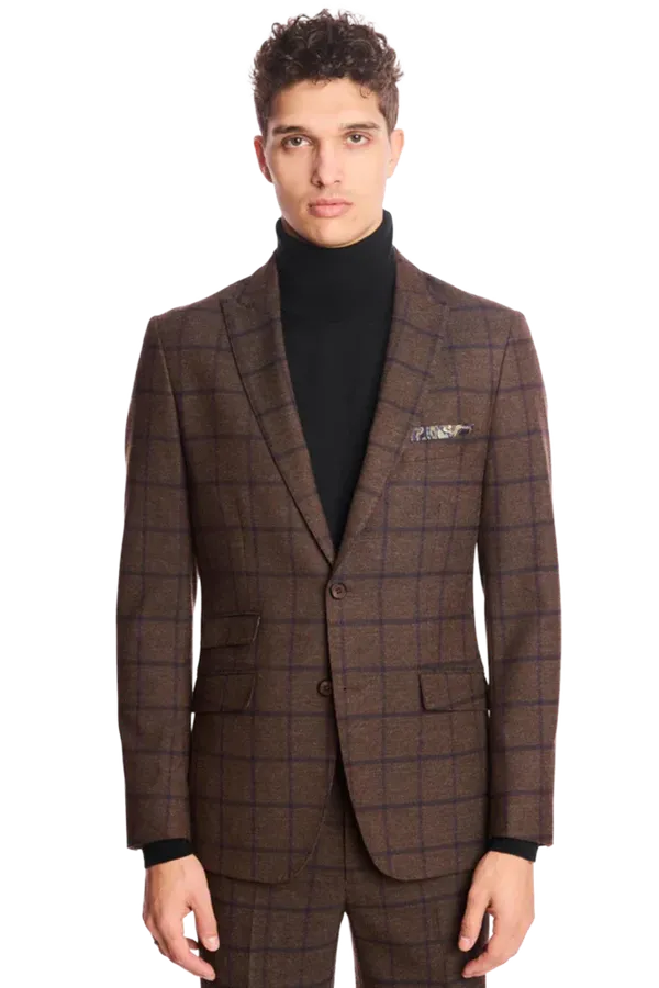 PAISLEY & GRAY Ashton Peak Jacket - Brown Violet Windowpane Slim Fit