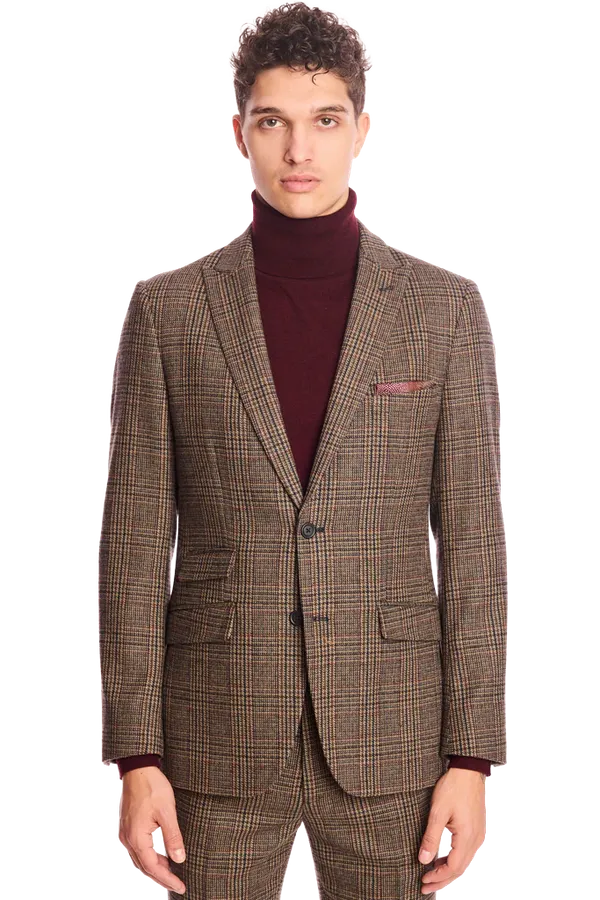 PAISLEY & GRAY Ashton Peak Jacket - Brown Plaid Slim Fit