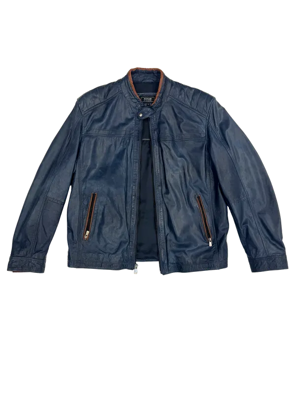 MISSANI LE COLLEZIONI Leather Vintage Wash Jacket BLUE