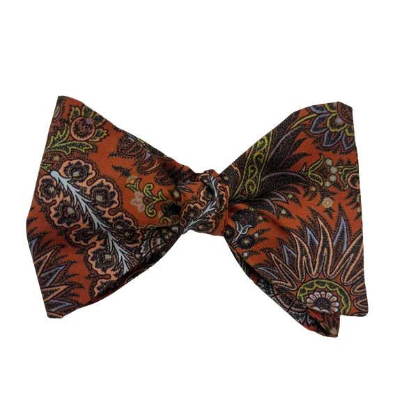 CARROT & GIBBS 3 1/2" Printed Silk Bow Tie- Rust/Clay Rust/Clay