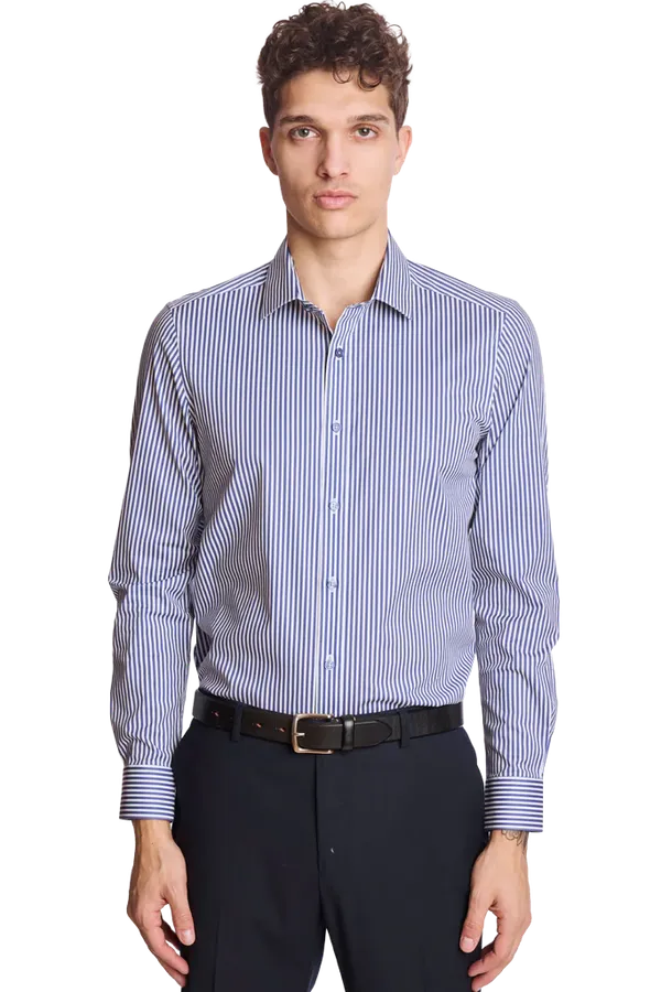 PAISLEY & GRAY Samuel Spread Collar Shirt Navy Stripe