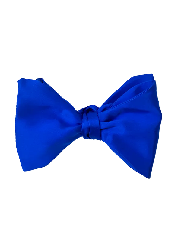 CARROT & GIBBS 3 1/2" Solid Satin Italian Silk Bow Tie -Royal Blue
