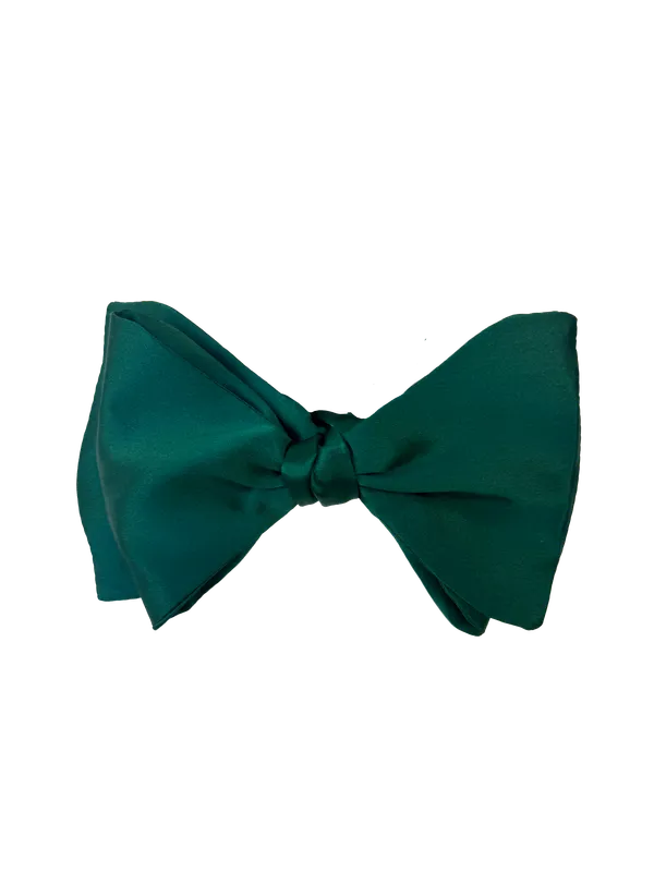 CARROT & GIBBS 3 1/2" Solid Satin Italian Silk Bow Tie - Forest Green