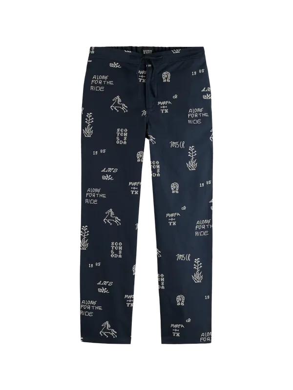 Scotch & Soda Embroidered Cotton-Blend Relaxed Straight-Fit Chino Navy