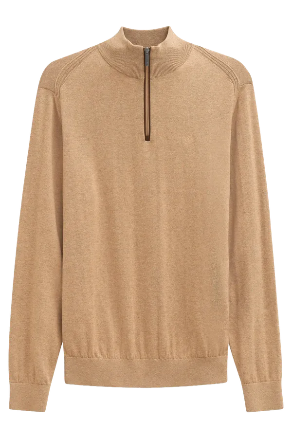 Bugatti Clothing Cotton Quarter Zip Sweater Tan
