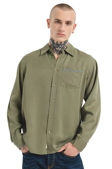 Scotch & Soda Lyocell Button up Asparagus Green