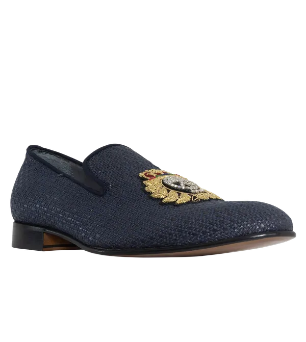 Donald Pliner Shoes Embroidered Patch Loafer - Navy