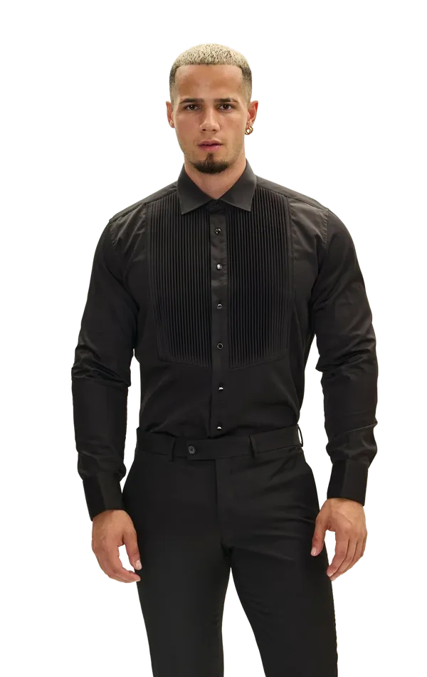 Ron Tomson Clothing Pleated Classic Formal Shirt Black