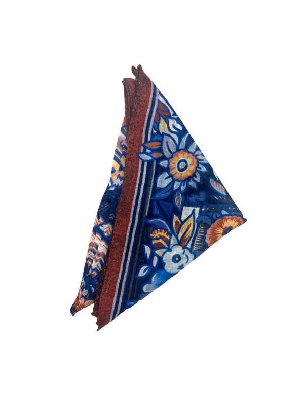 Ruth Graves Designs Silk Wool Blend Neckerchief - Blue Floral