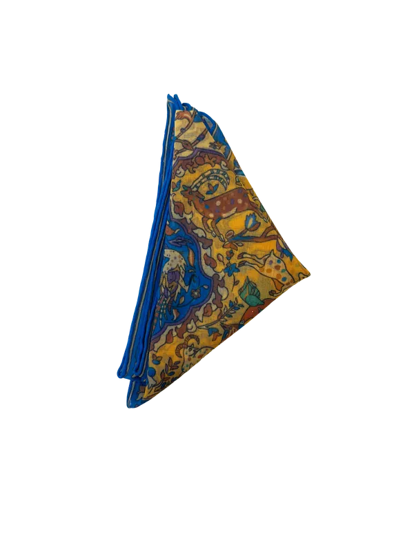 Ruth Graves Designs Cotton Cashmere Pocket Square - Blue Nature Mulit