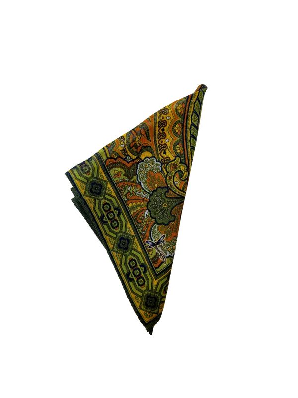 Ruth Graves Designs Silk Wool Blend Pocket Square - Paisley Green Yellow green/yellow
