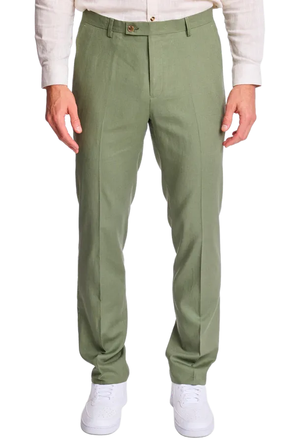 PAISLEY & GRAY Downing Pants - Olivine Green Linen Slim