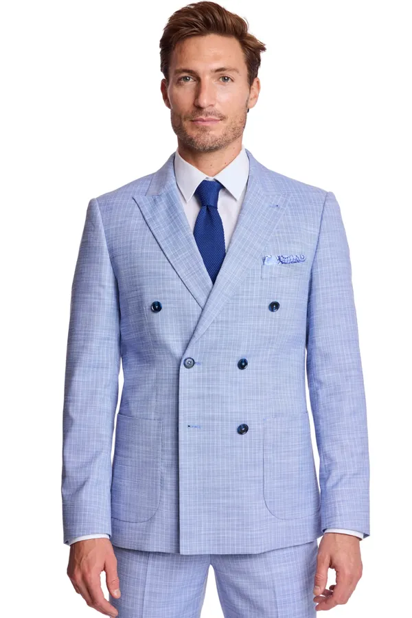PAISLEY & GRAY Soho Peak DB Jacket - slim - Blue White Pinstripe navy/white