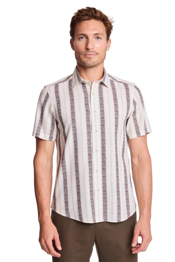 PAISLEY & GRAY Sawyer Spread Collar Shirt - Tan Brown Stripes Tan Brown Stripes