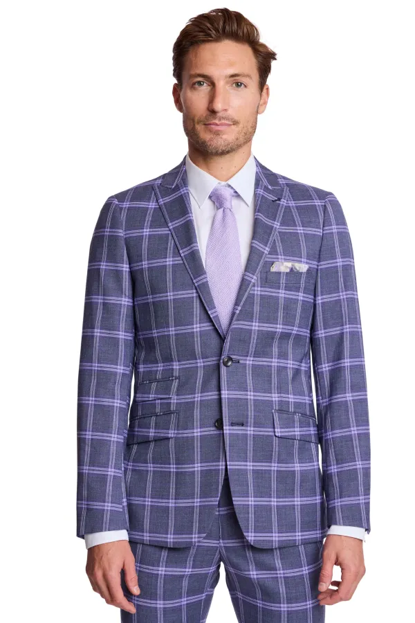 PAISLEY & GRAY Ashton Peak Jacket - slim - Purple Navy White Check Purple Plaid