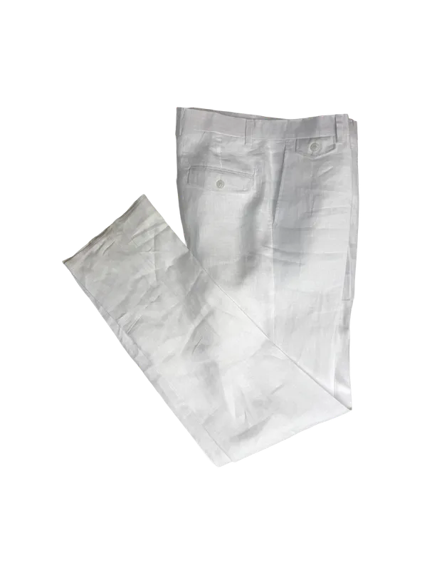 Cigar Couture Men's Solid Color Linen Pants- White WHITE