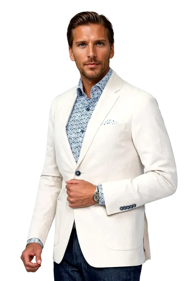 7 Downie St. Meridian Beige Seersucker Stretch Suit - Beige Beige