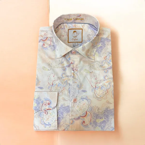 Cigar Couture Signature Men's Paisley Print Long Sleeve SS- Peach PEACH