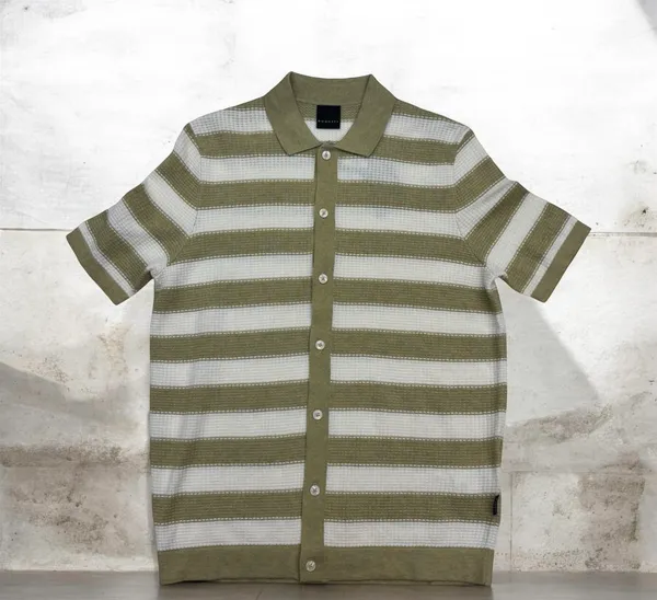 Bugatti Clothing Knitted polo shirt- Olive & Beige Striped olive/beige stripe