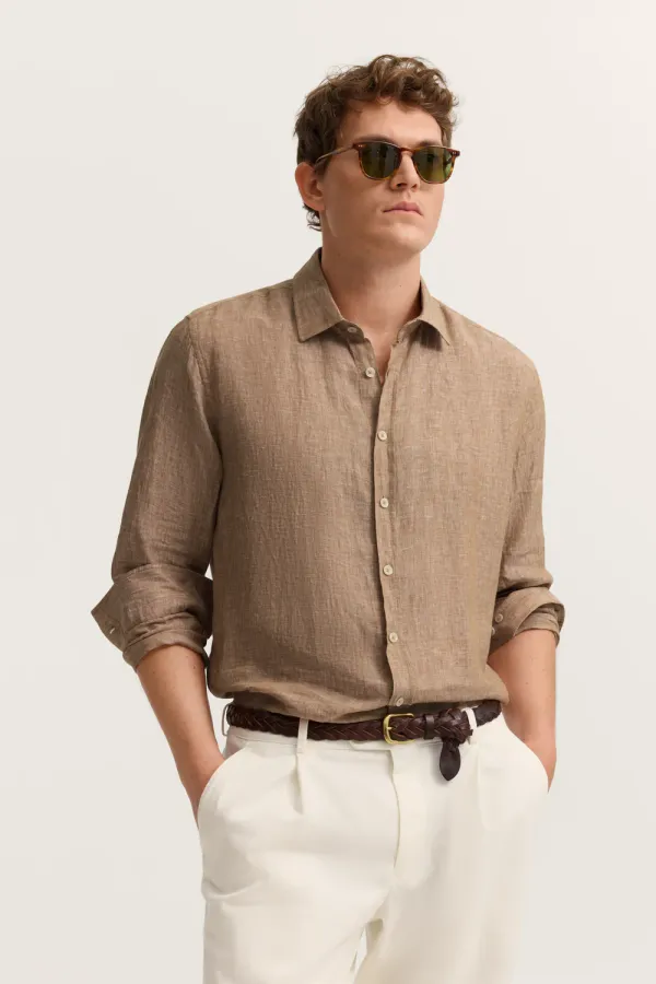 Bugatti Clothing Linen shirt with Kent collar- Rust RUST