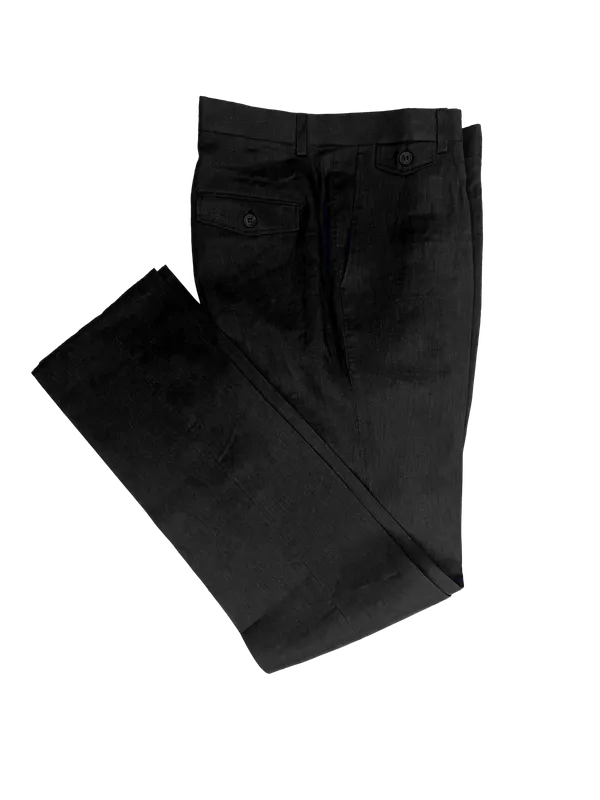 Cigar Couture Men's Solid Color Linen Pants- Black BLACK