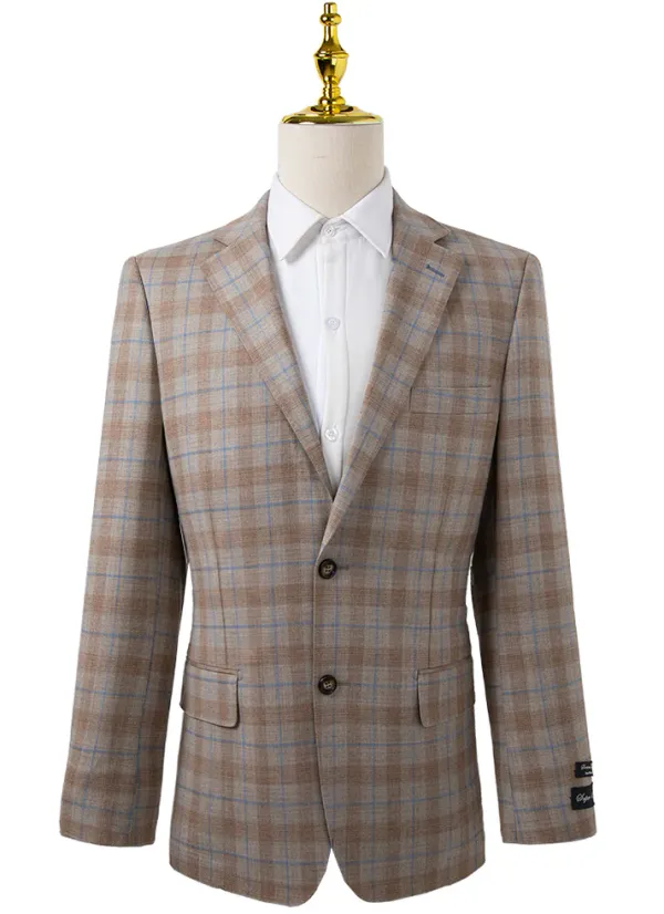 Bresciani Clothing Slim Fit Sport Jacket- Beige Check BEIGE CHK