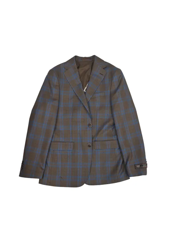 Masculini Plaid Print SportCoat- Blue/Brown Brown/Blue
