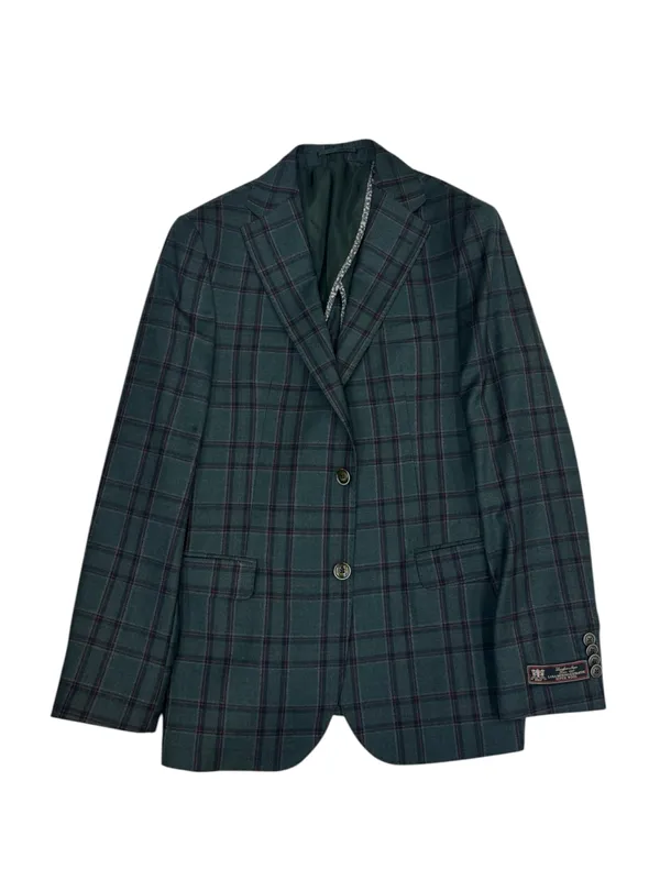 Masculini Plaid Print SportCoat- Green GREEN