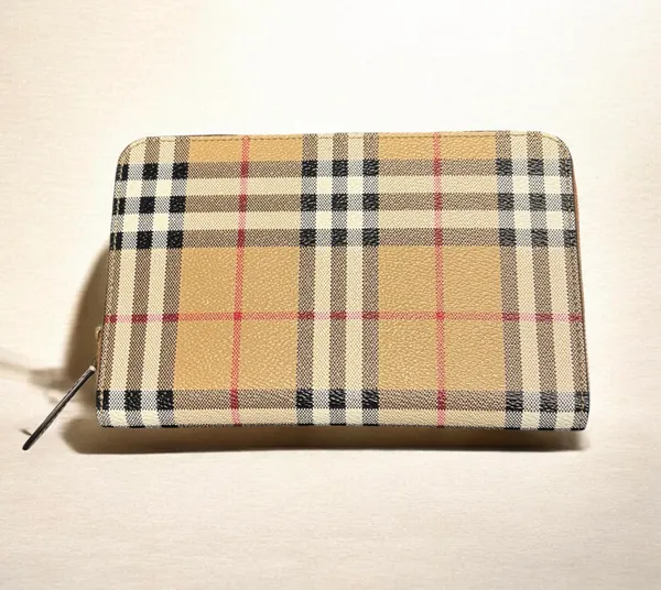 Designer Vintage Check Coated Canvas & Leather travel wallet- Beige BEIGE