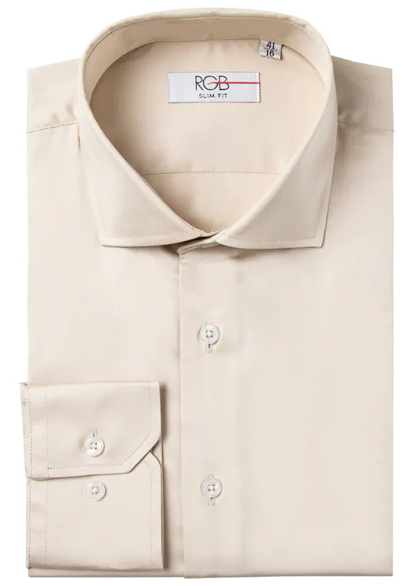Bresciani Clothing Collared Dress Shirt- Beige BEIGE