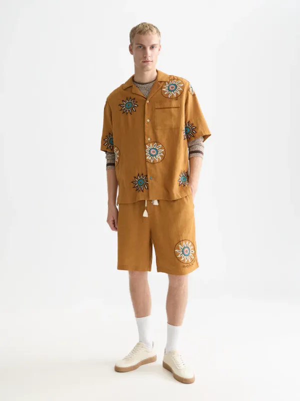 Scotch & Soda Embroidered wide bermuda shorts- Brown BROWN