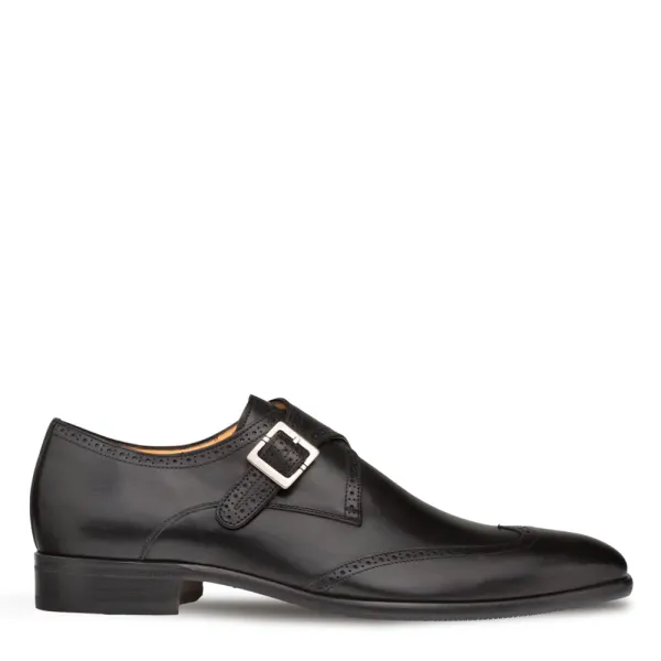 Mezlan Shoes Forest Monk Strap Wingtip Shoe- Black BLACK