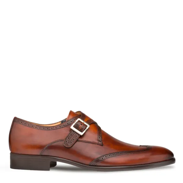 Mezlan Shoes Forest Monk Strap Wingtip Shoe- Cognac COGNAC