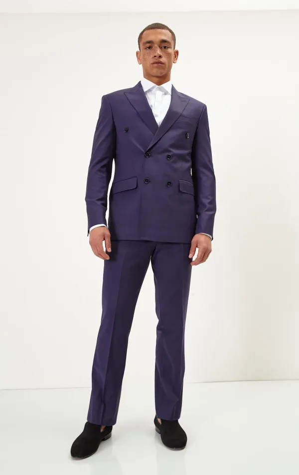 Ron Tomson Clothing Super 120s Merino Wool Double-Breasted Suit - Aubergine Purple AUBERGINE