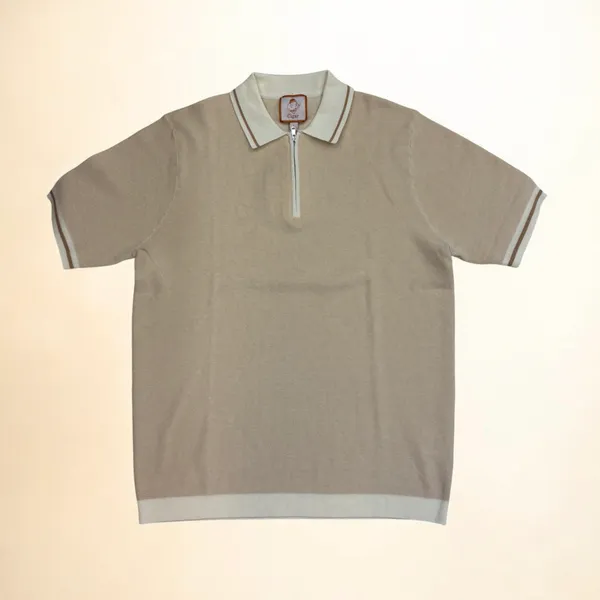 Cigar Couture Knit Polo with Zipper- Sand SAND