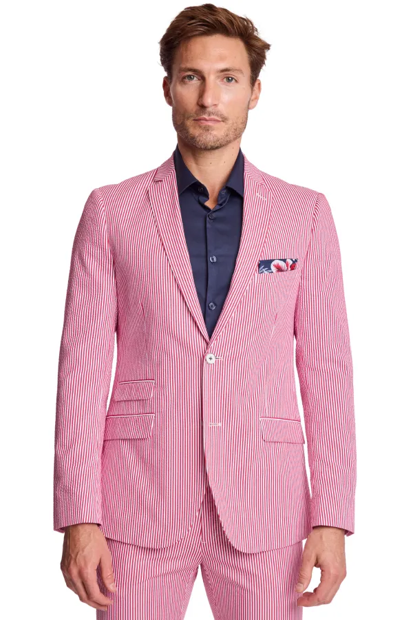 PAISLEY & GRAY Dover Notch Jacket - slim - Red Seersucker RED