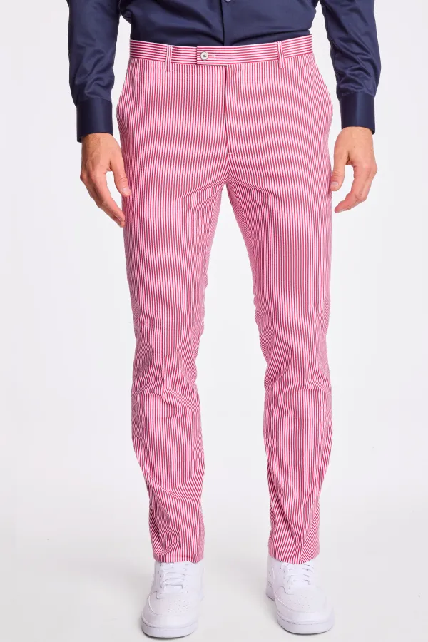 PAISLEY & GRAY Downing Pants - slim - Red Seersucker RED