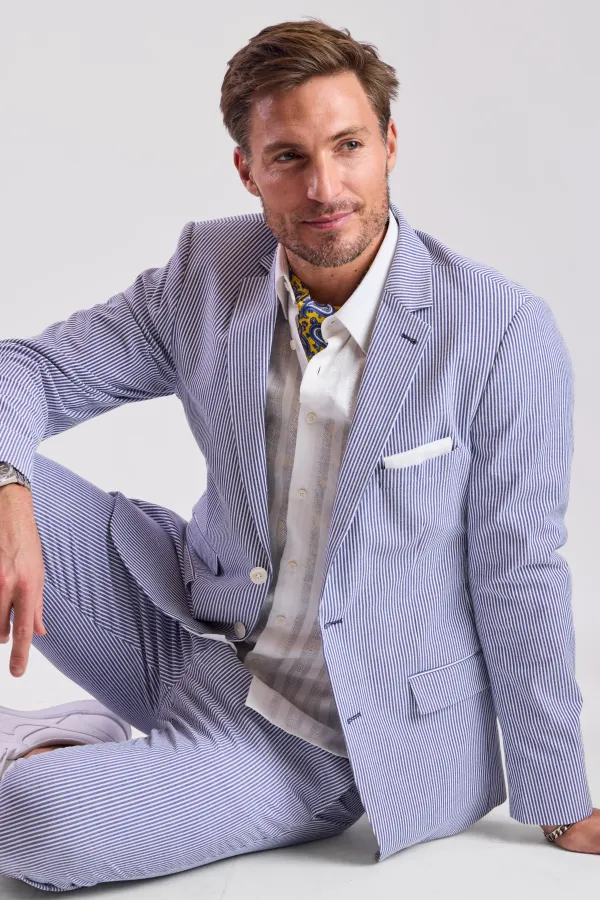 PAISLEY & GRAY Dover Notch Jacket - slim - Blue Quartz Seersucker BLUE