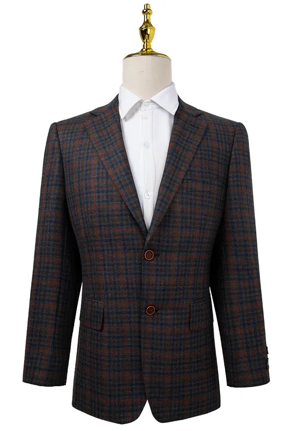 Bresciani Clothing Slim Fit Sport Jacket with Elbow Patches- Blue/Rust BLUE/RUST