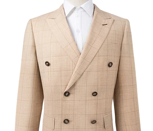 Bresciani Clothing Pinstripe Double Breasted Bresciani Suit and Pants- Beige BEIGE
