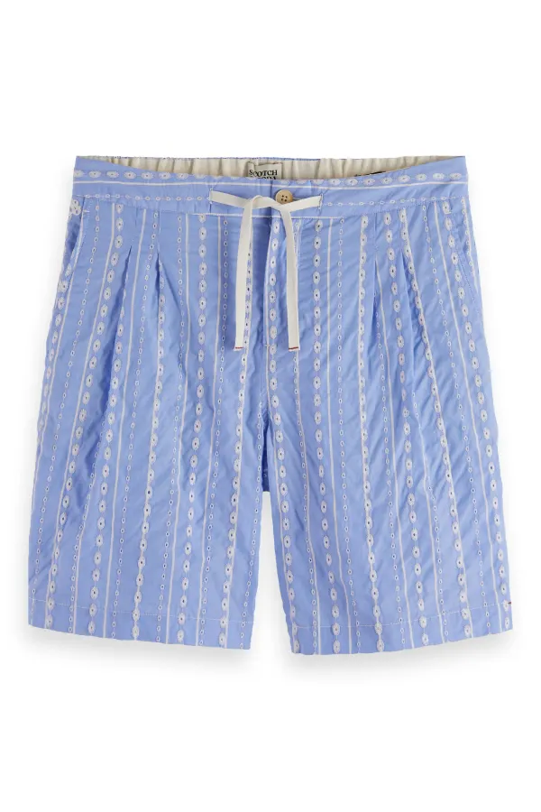 Scotch & Soda Embroidered Eyelet Cotton Bermuda Shorts- Sky Blue SKY BLUE