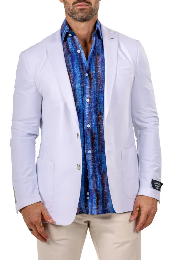 MACEOO Unconstructed Stretch Peak Lapel Blazer- White WHITE