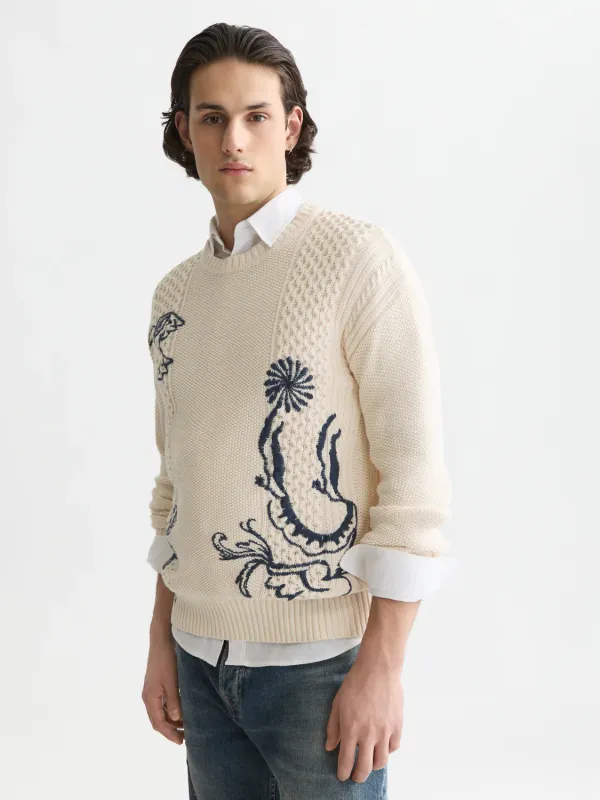 Scotch & Soda Royal Delft Embroidered Relaxed Pullover- Eggnog EGGNOG