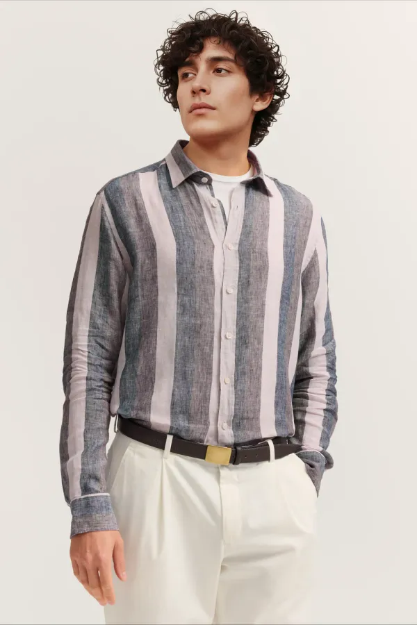 Bugatti Clothing Kent Linen Shirt- Navy Stripe NAVY STRP