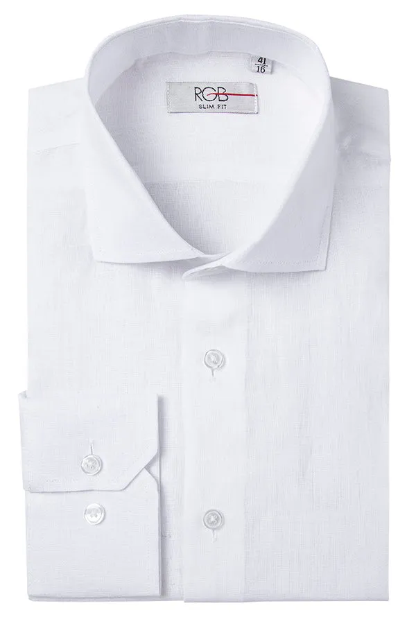 Bresciani Clothing Linen Long Sleeve Shirt- White WHITE