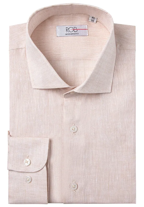 Bresciani Clothing Linen Long Sleeve Shirt- Beige BEIGE