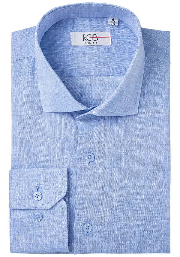 Bresciani Clothing Linen Long Sleeve Shirt- Blue BLUE